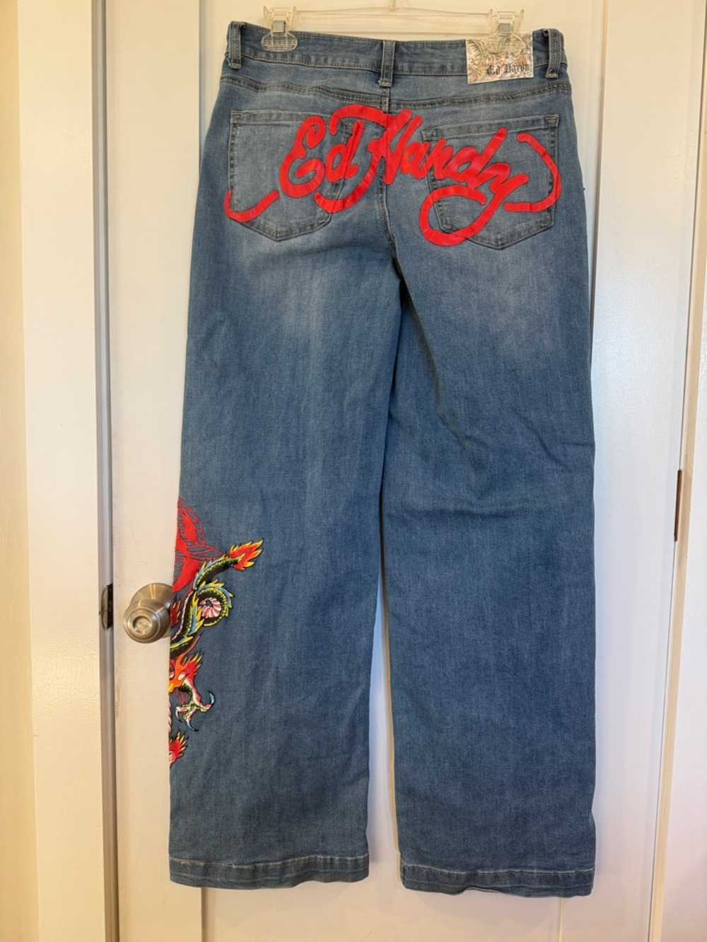 Ed Hardy Women's Blue Denim Jeans with Dragon